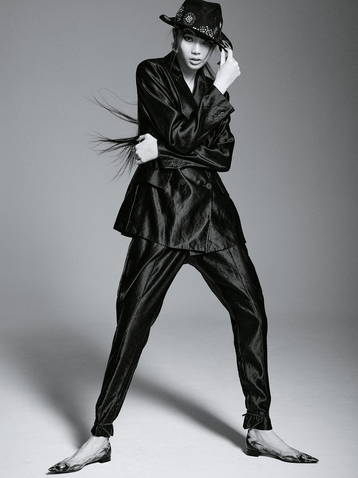 Layered black leather editorial
